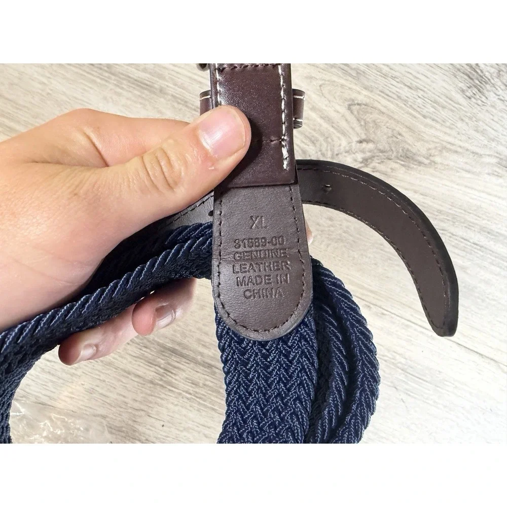 Genuine Leather Braided Fabric Belt Mens‎ Size XL Blue Brown Buckle